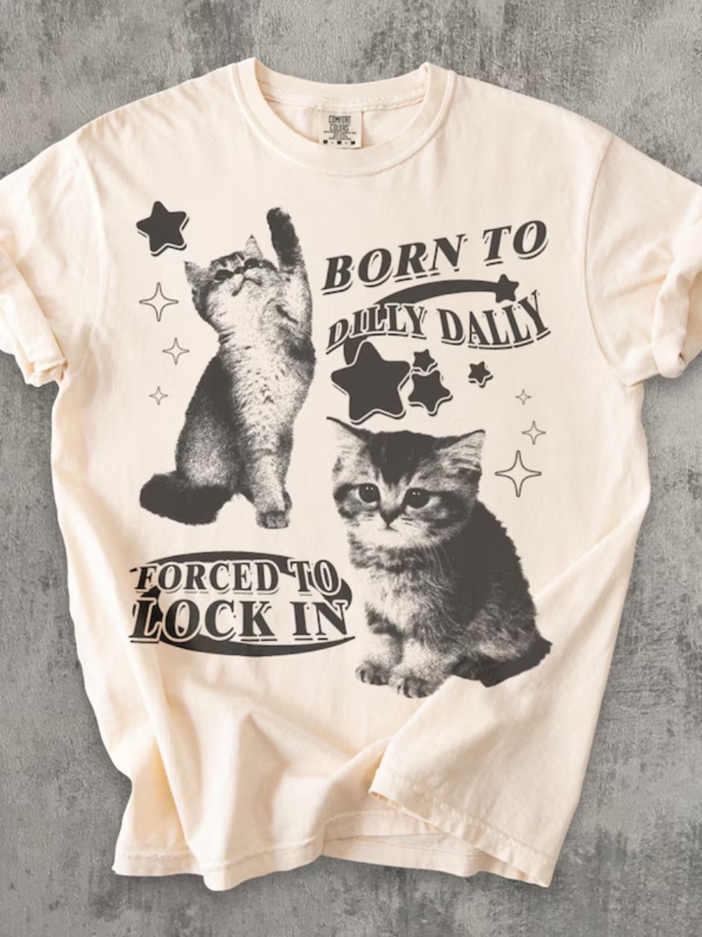 Born to Dilly Dally Kitten Graphic Tee - IVORY